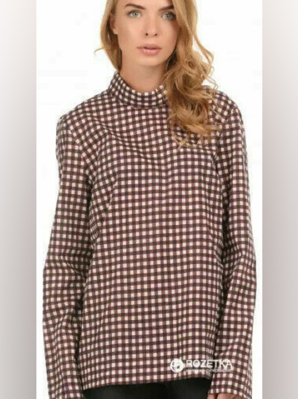 COS High Neck Checkered Brown Blouse Size 8